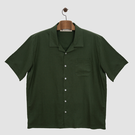 imagem RED LINEN CUBAN OLIVE GREEN COLLAR SHIRT 